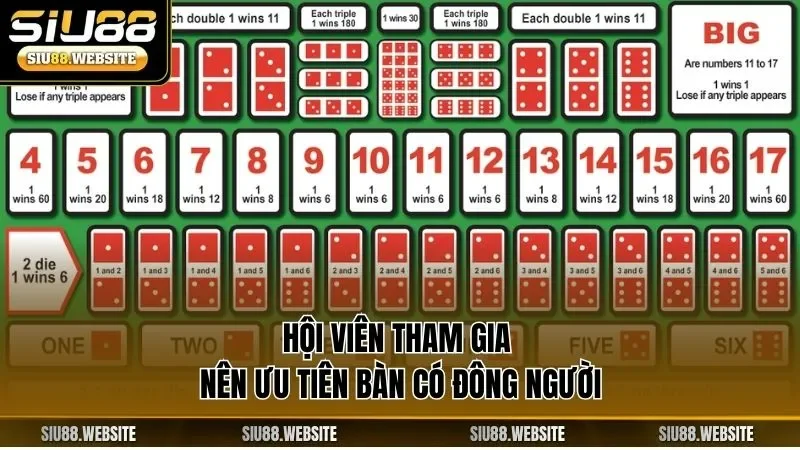 Hội viên tham gia nên ưu tiên bàn có đông người